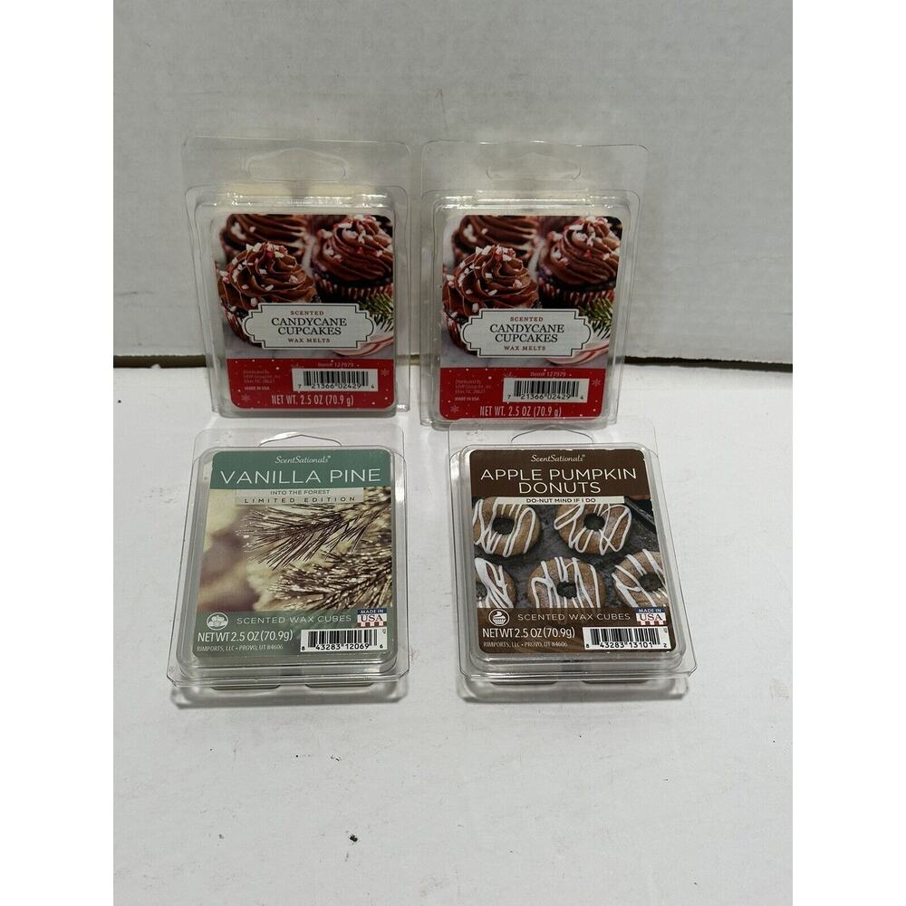 Lot Of 4 Candle Warmers Scented Wax Melts Cubes Candycane Pumpkin Donuts Vanilla